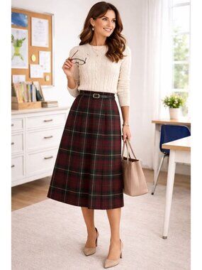 Vintage 70s Plaid Tartan Skirt Red Black Mini Size 26 Waist Preppy Classic